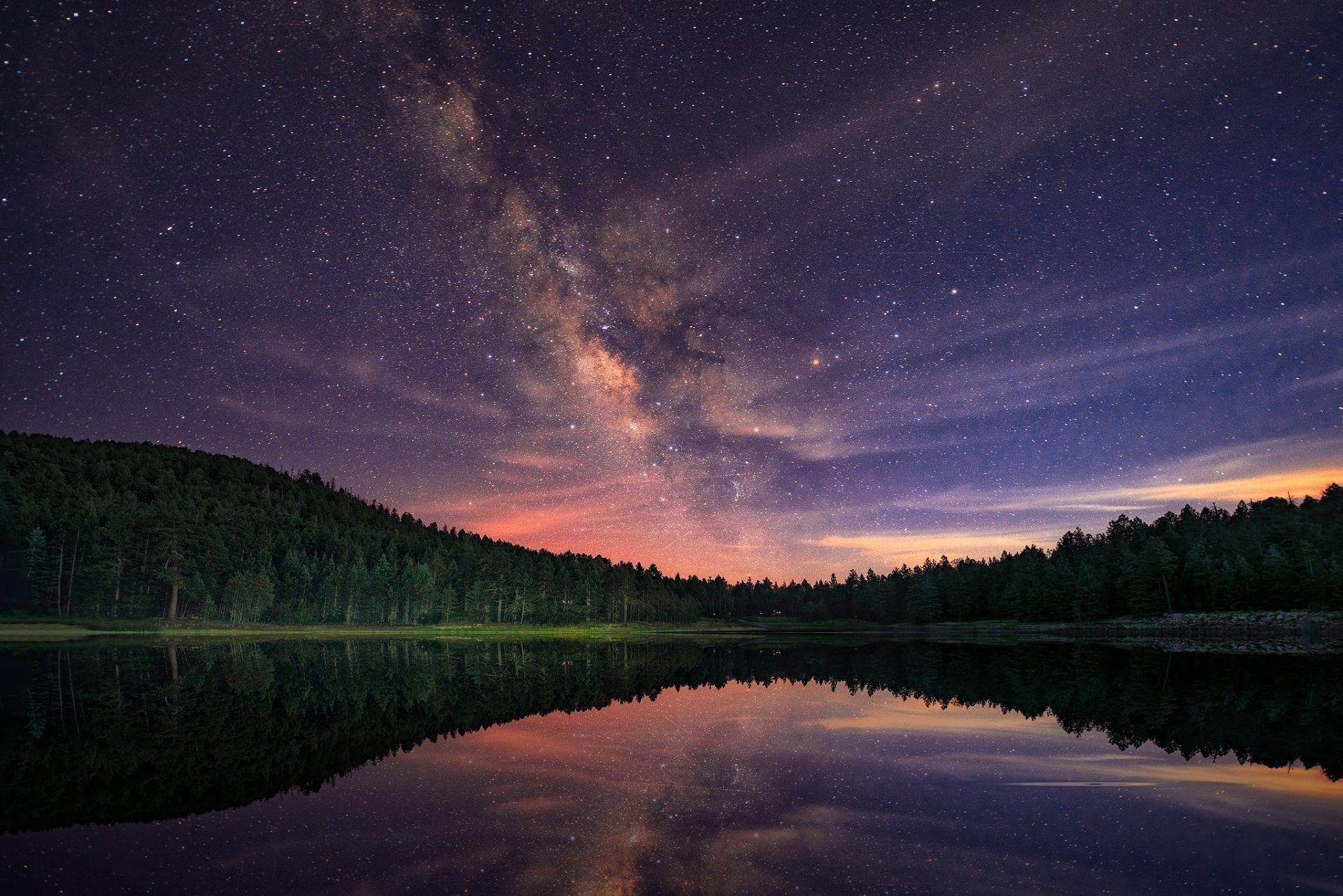 voie lactée nuit lac étoiles forêt