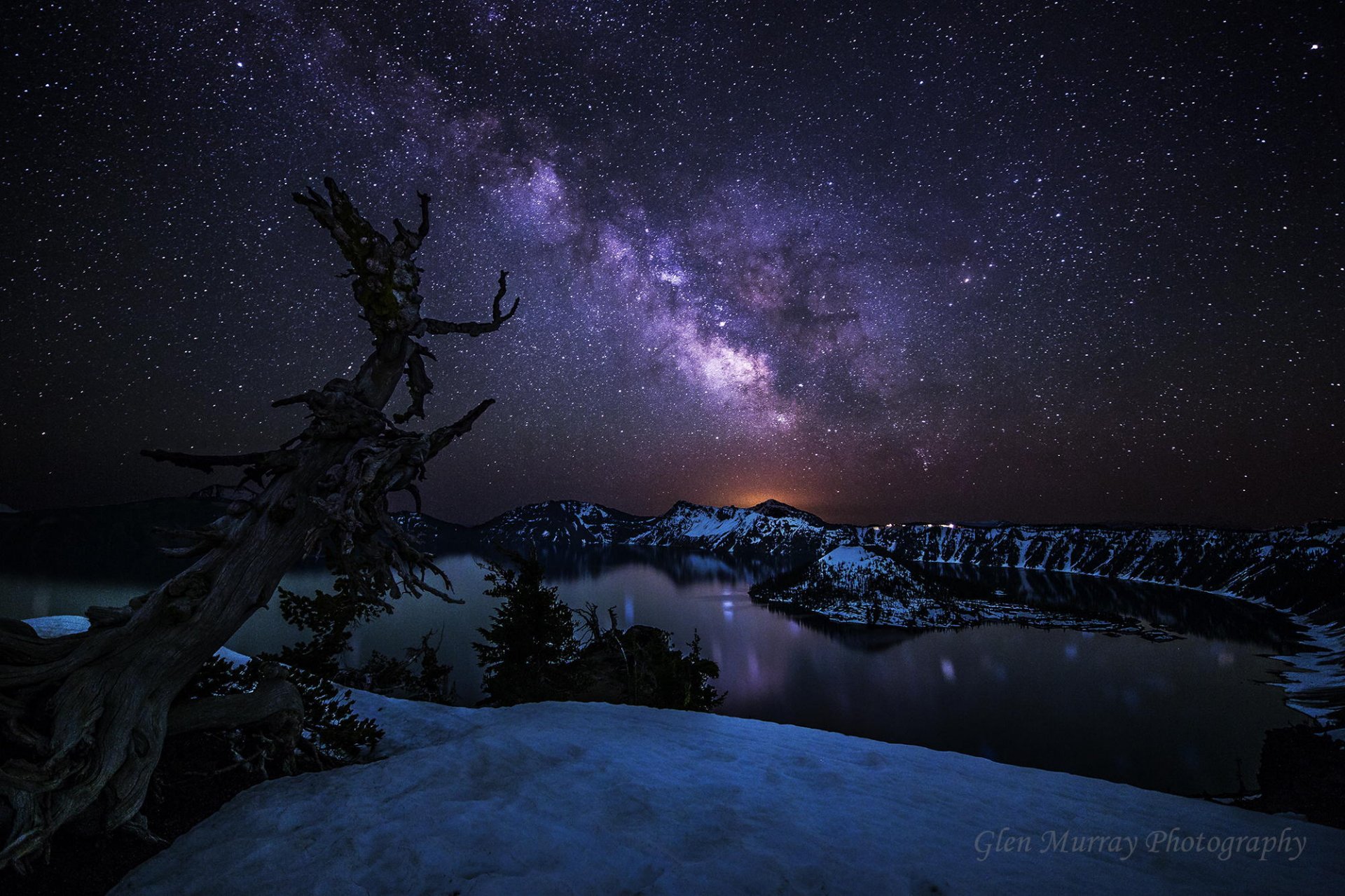 stany zjednoczone stan oregon park narodowy lake crater noc gwiazdy droga mleczna drzewo