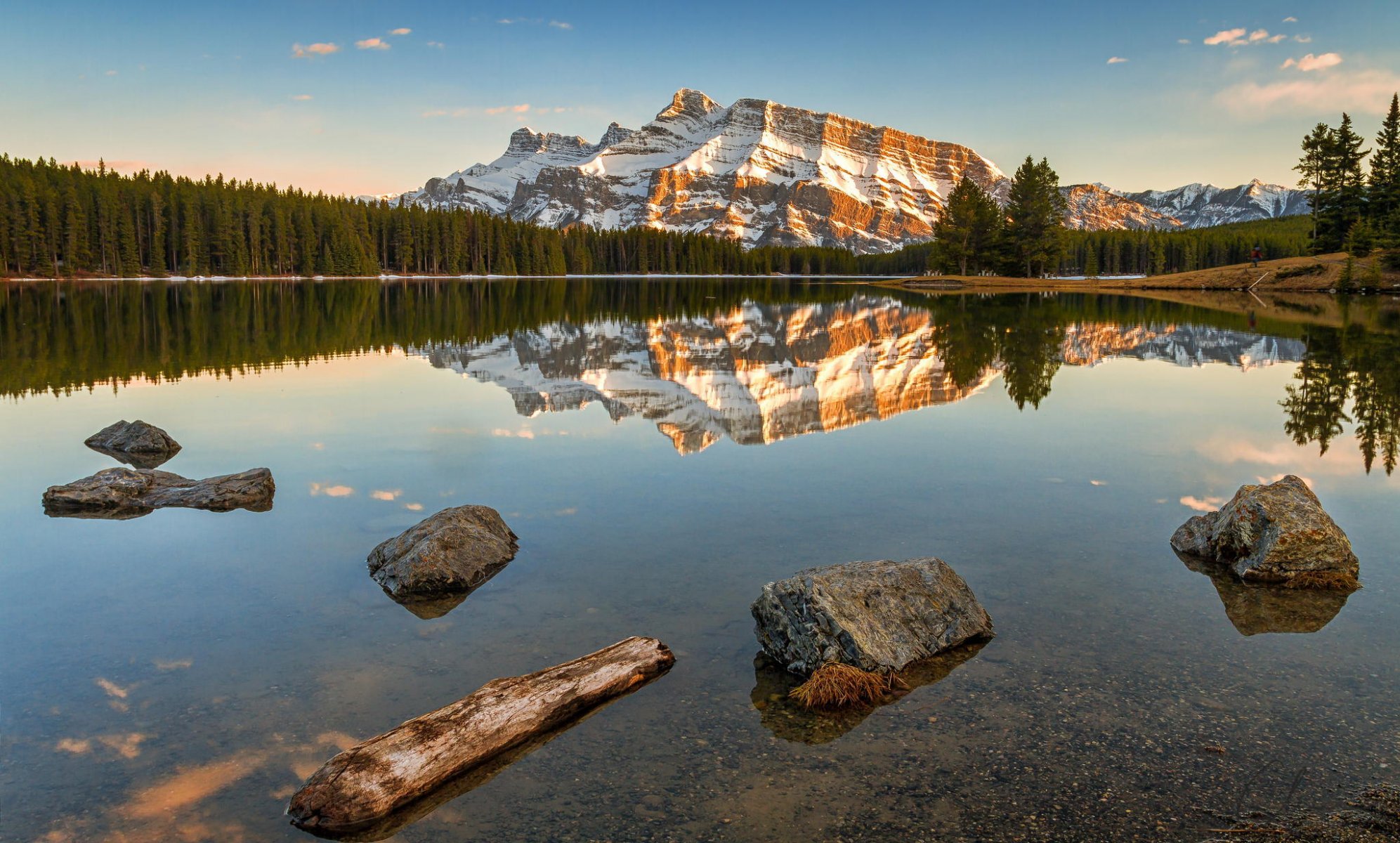 zwei jack lake berg see reflexion natur wald