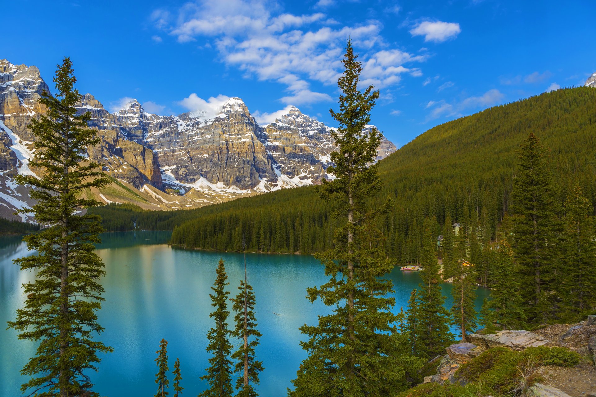 canada moraine parco nazionale di banff alberta lago foresta montagne rocce alberi