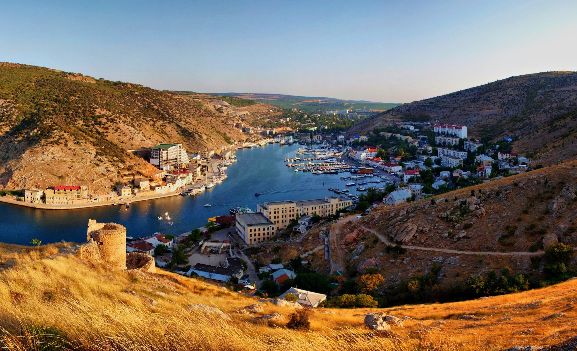 crimea balaclava river mountain town house boat