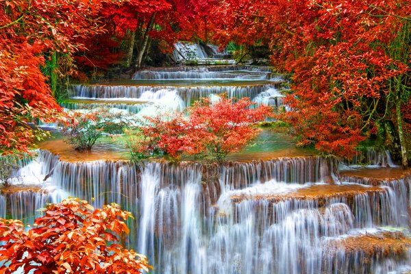 Bunte Landschaft Herbst Wasserfall