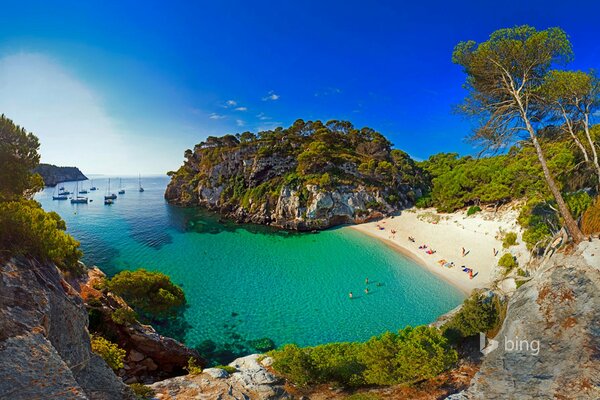 Menorca Spain beach bay rocks sea