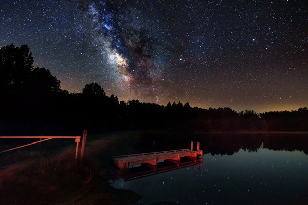 Reflexion der Sterne im See tief in der Nacht