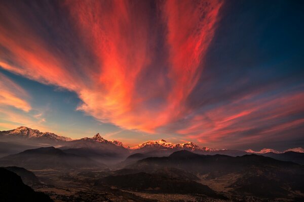 Tibetan valley with mountains at dawn