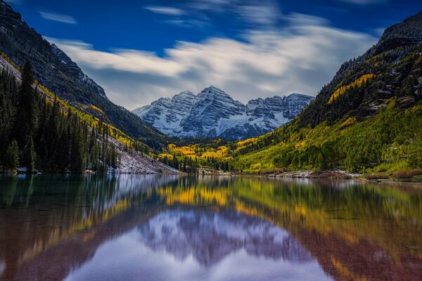 Paysage. lac de montagne avec reflet de forêt