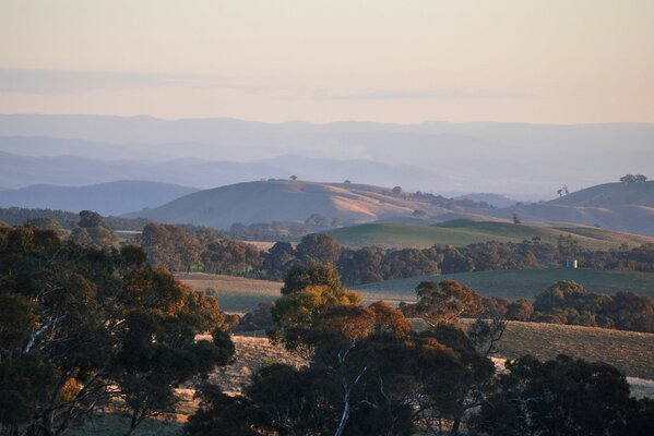 Abenduntergang in Australien, Herbstnebel über der Stadt