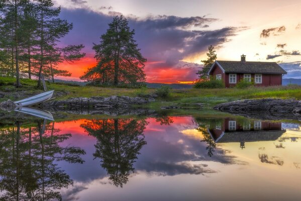 Sunset on a lake in Norway