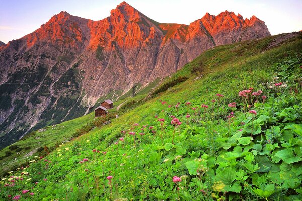 Paisaje de puesta de sol en las montañas