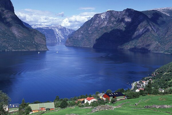 Norvège montagnes côte maisons arbres