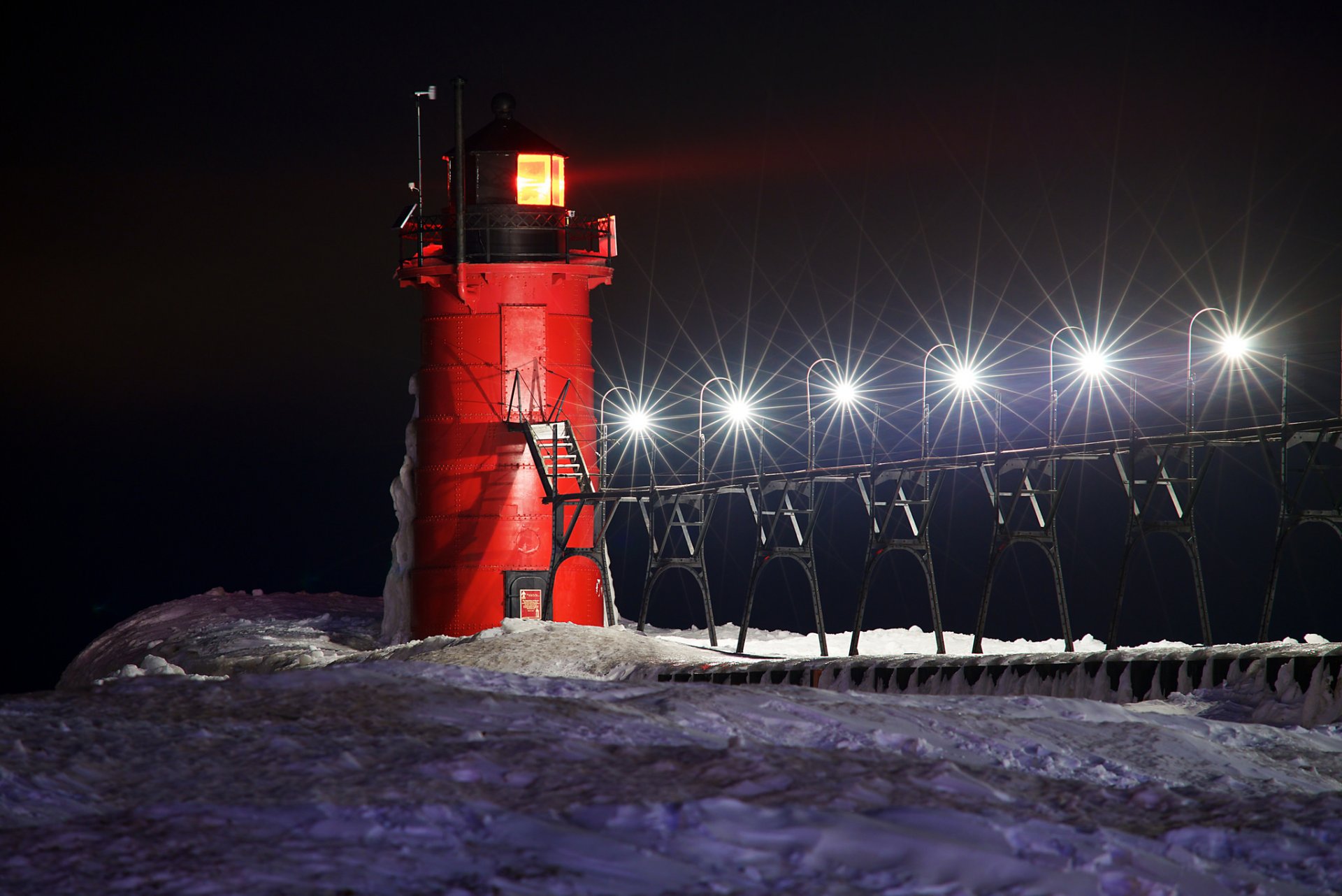 faro noche linternas nieve invierno