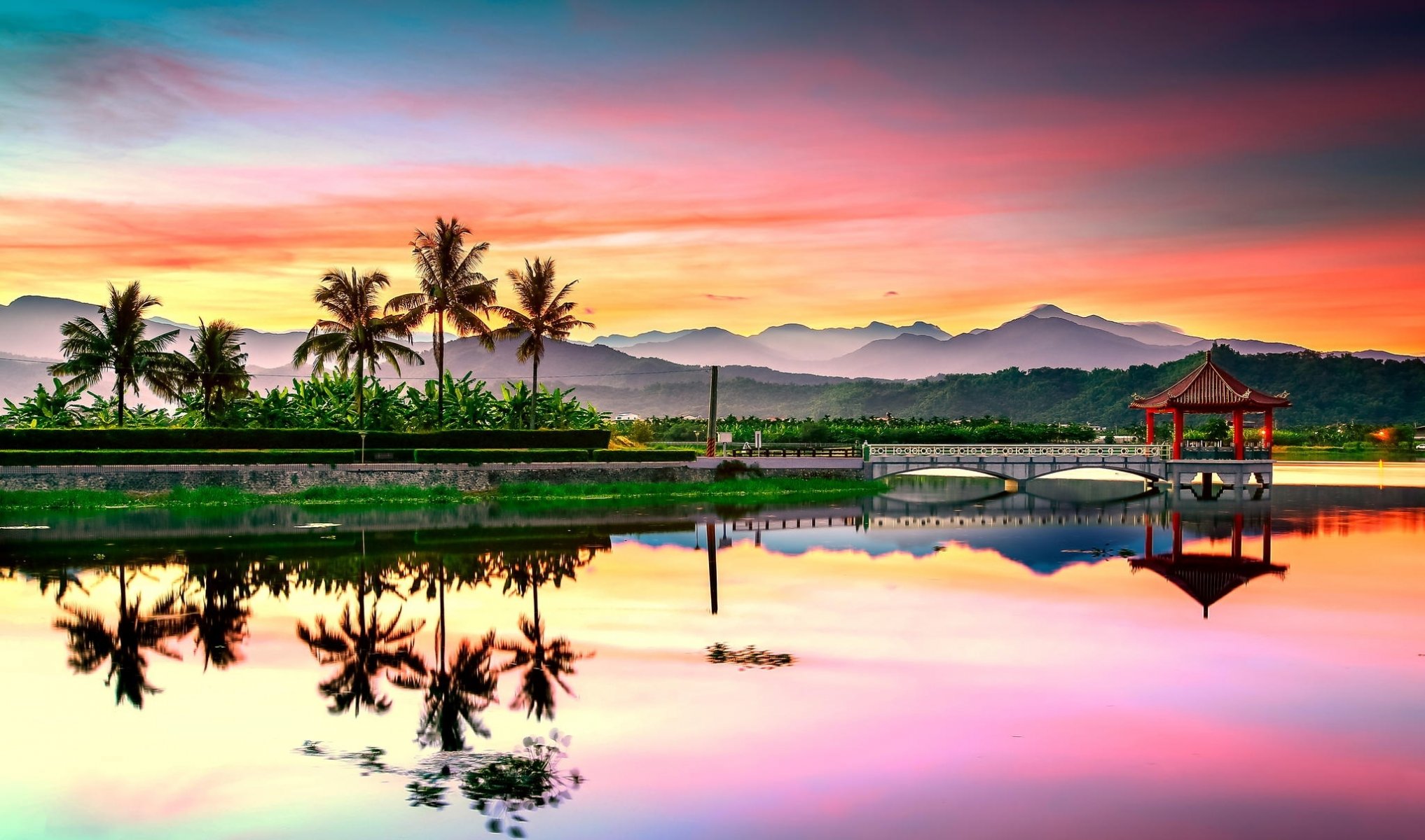 mountain jungle dawn clouds lake china garden furniture