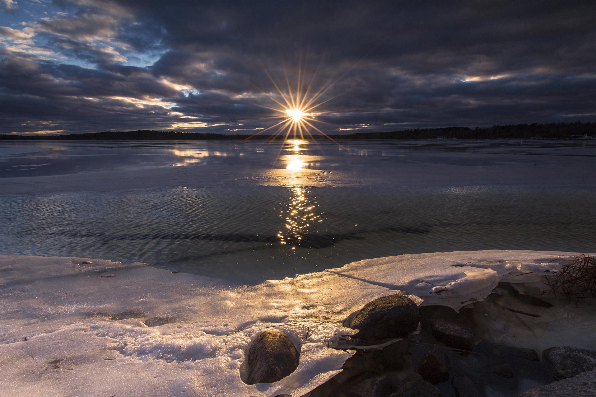 nuova inghilterra lago massabesic new hampshire sole disgelo