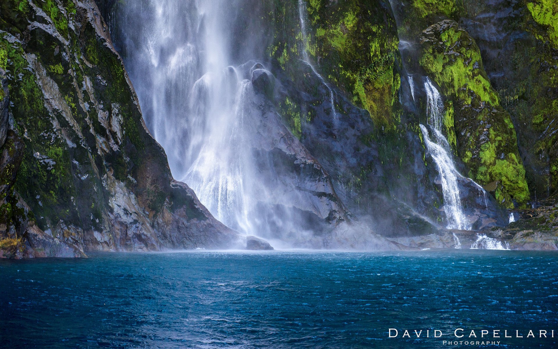 nature waterfall lake rock moss new zealand david capellari