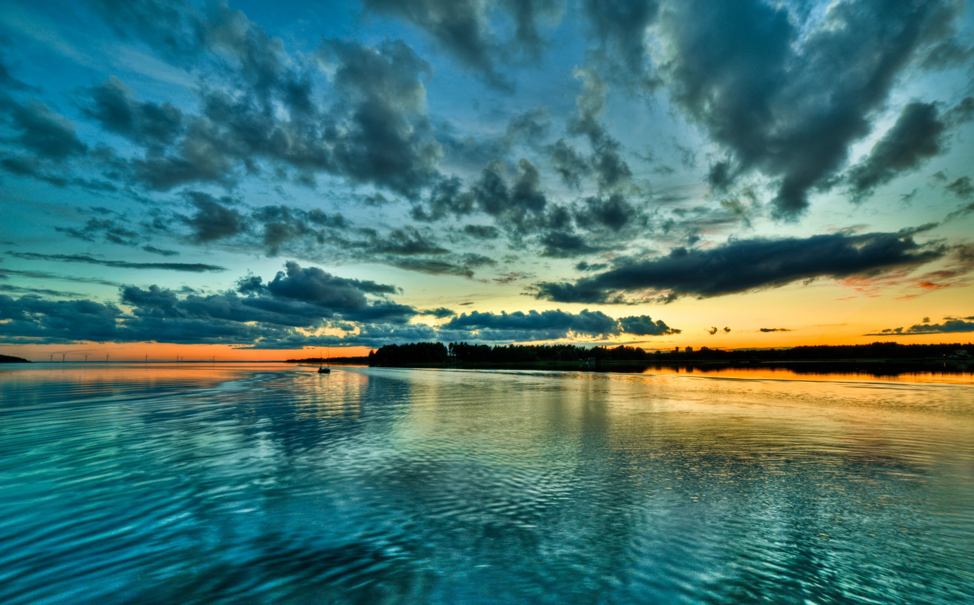 ciel nuages coucher de soleil baie bateau