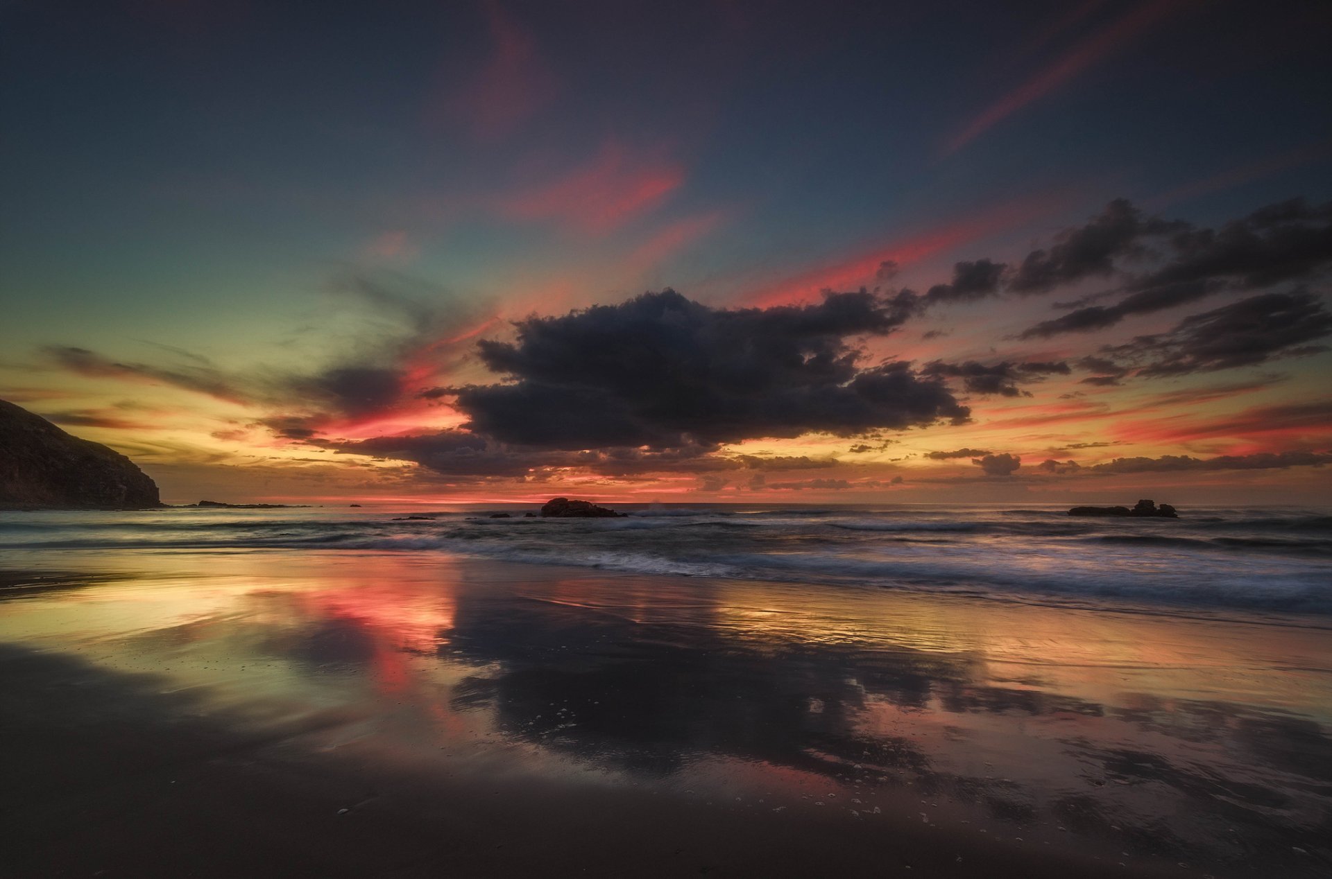 strand dämmerung himmel wolken ozean neuseeland waikato nz