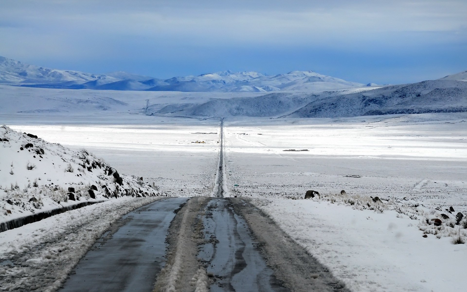 road the field snow landscape