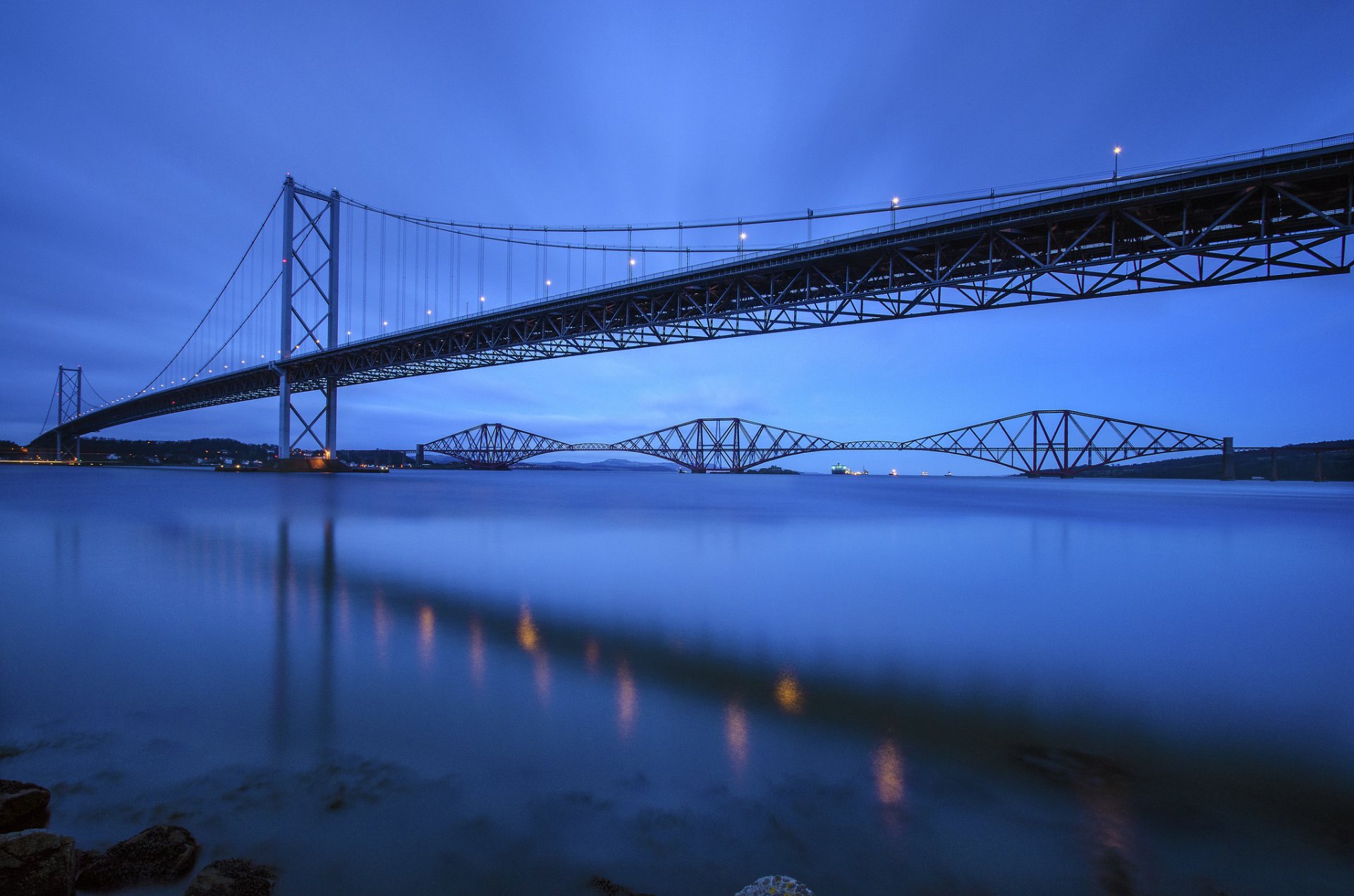 wielka brytania szkocja fort bridge rzeka most wieczór błękitne niebo