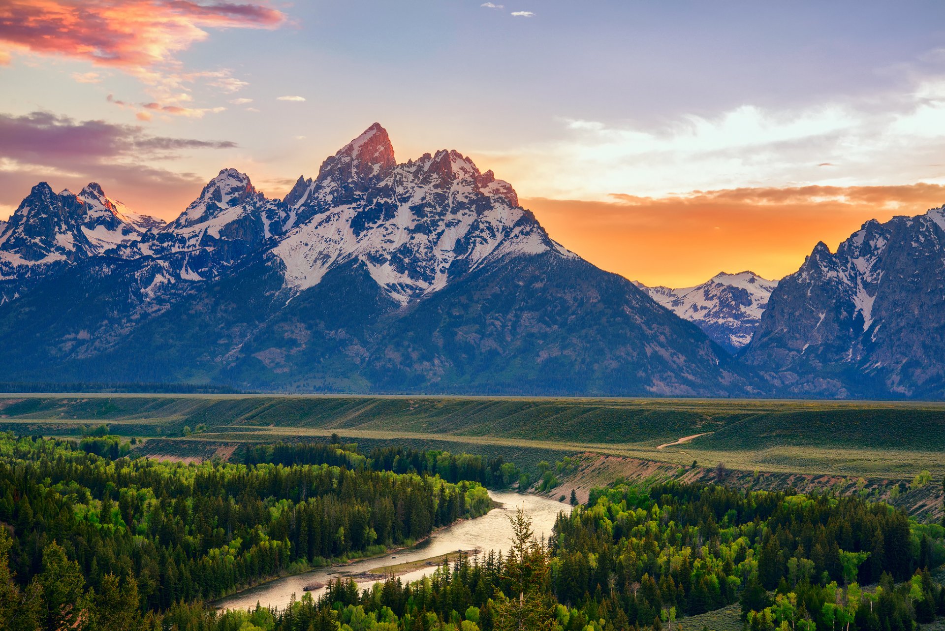 estados unidos wyoming parque nacional grand teton overlook río snake río montañas verano