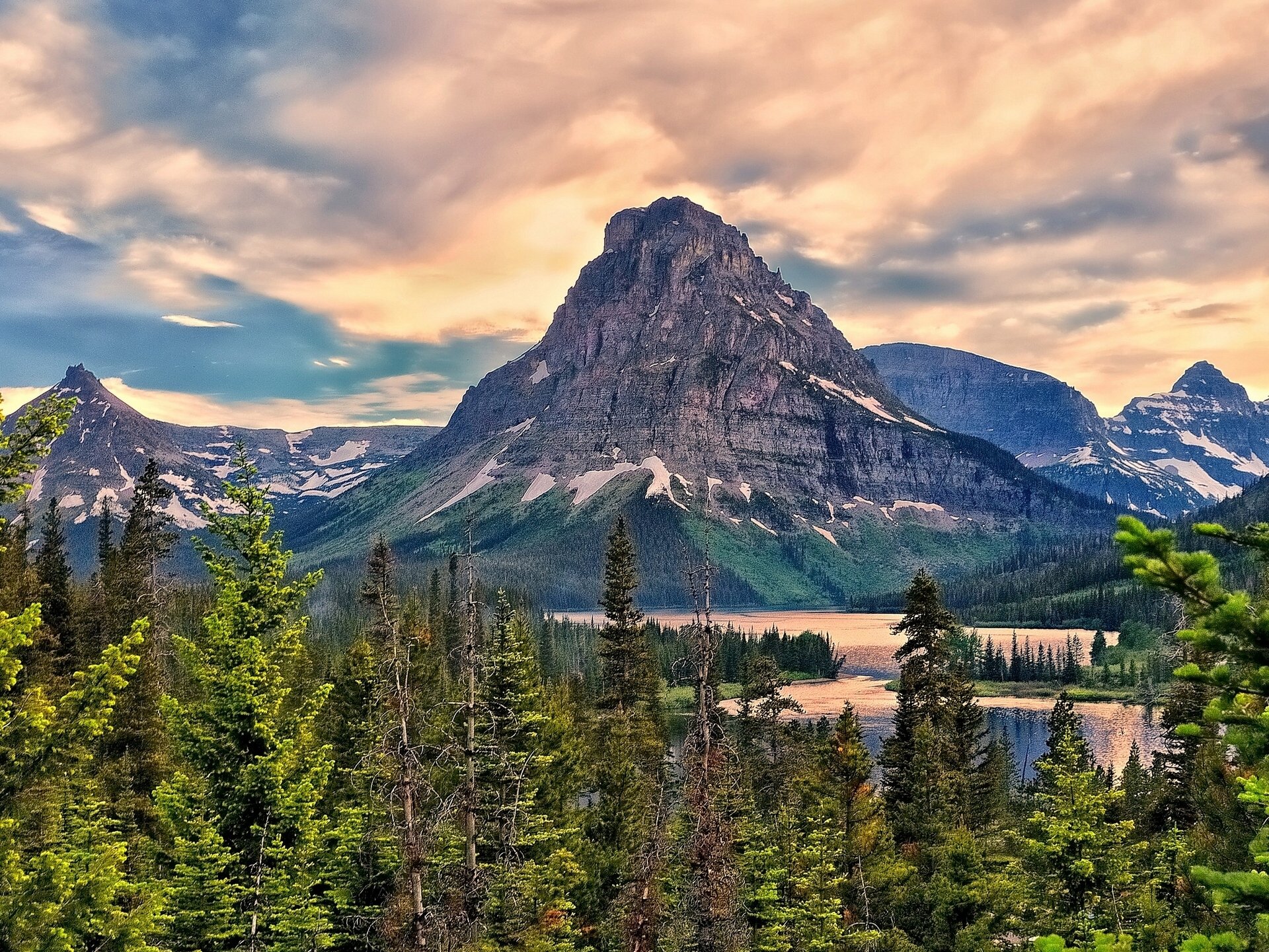 inopah mountain glacier national park mountain lake tree