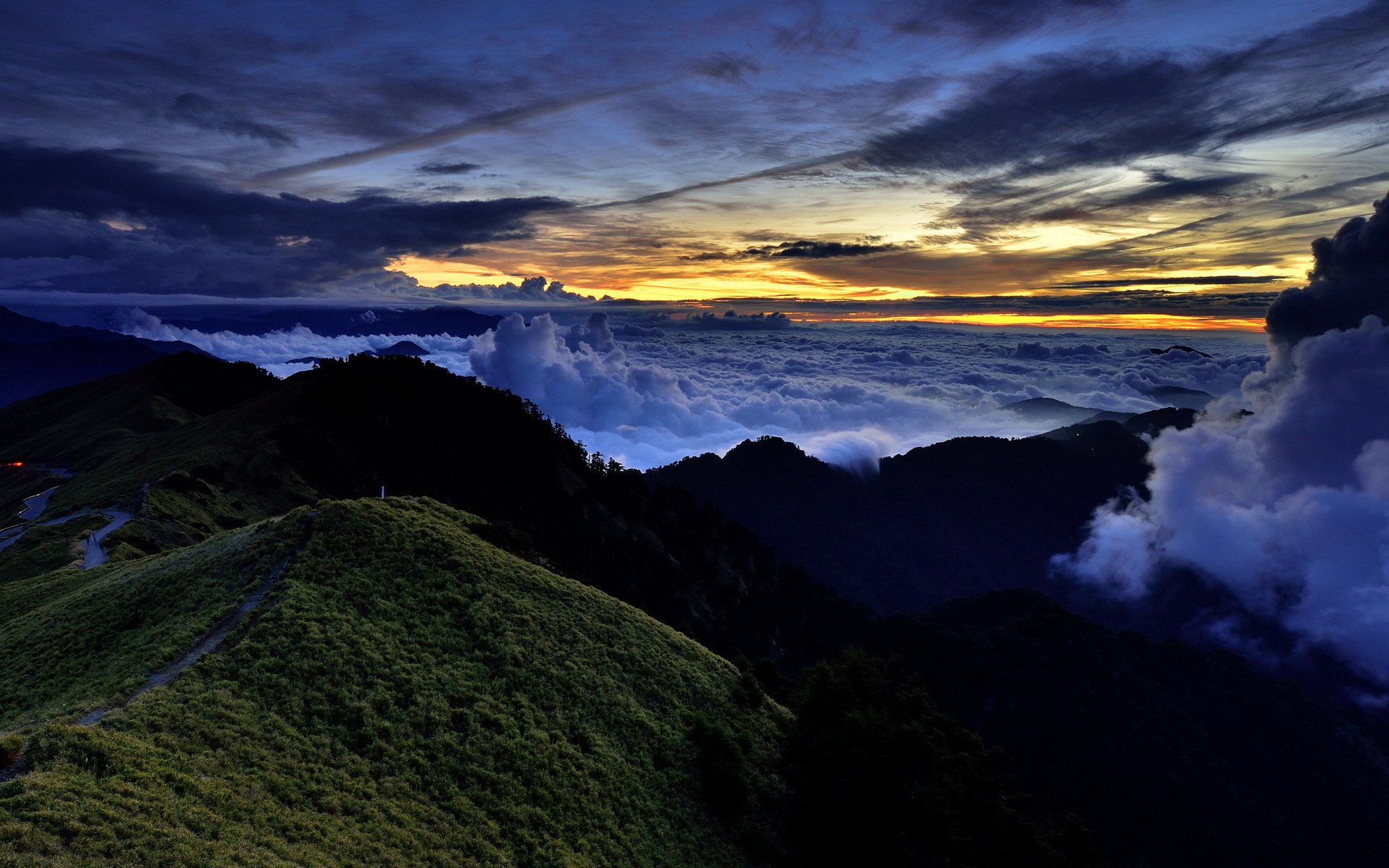 unset mountain clouds landscape