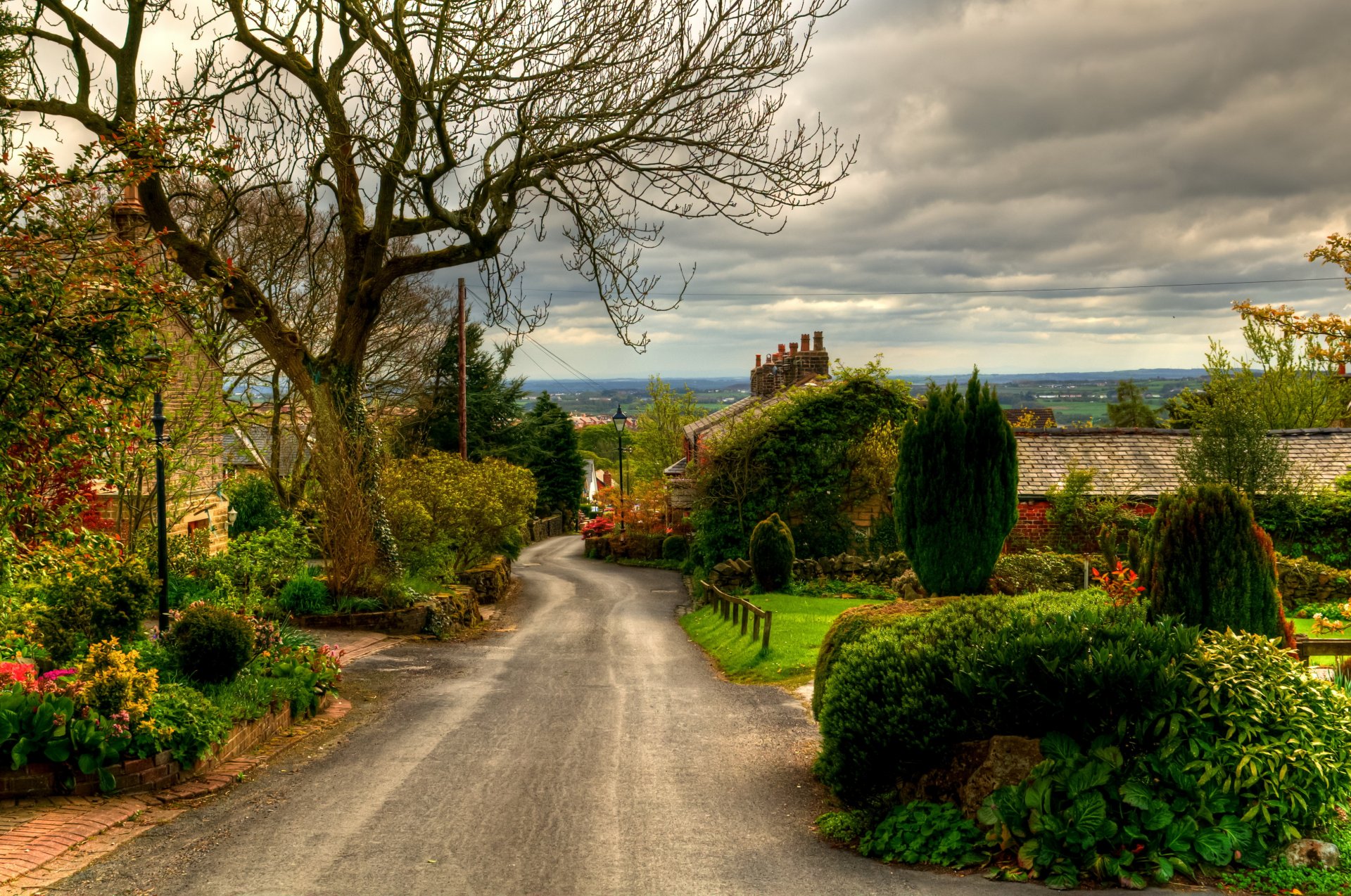 reino unido carretera inglaterra horwich árboles arbustos ciudad foto