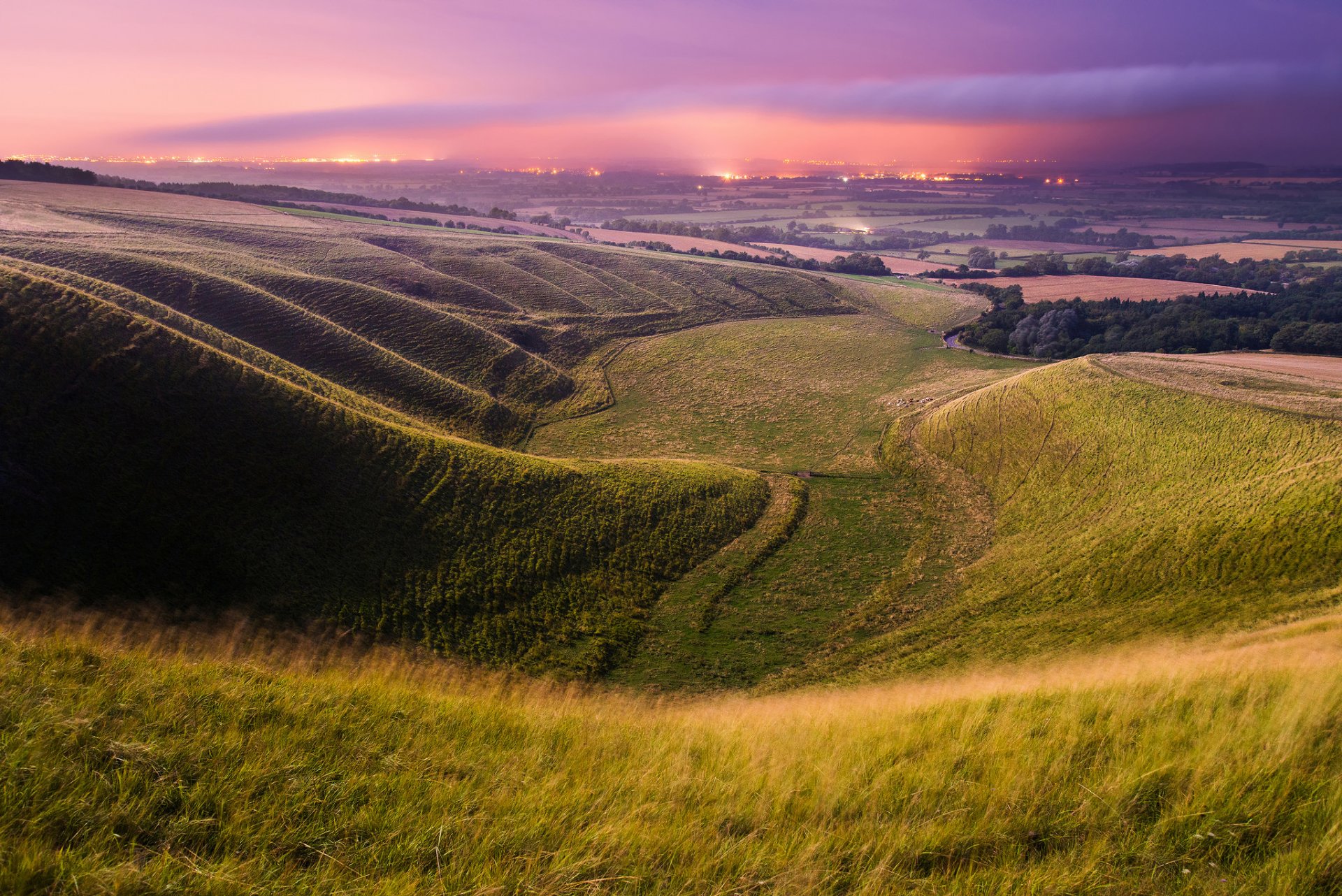 england united kingdom valley of the field sky night lights summer august