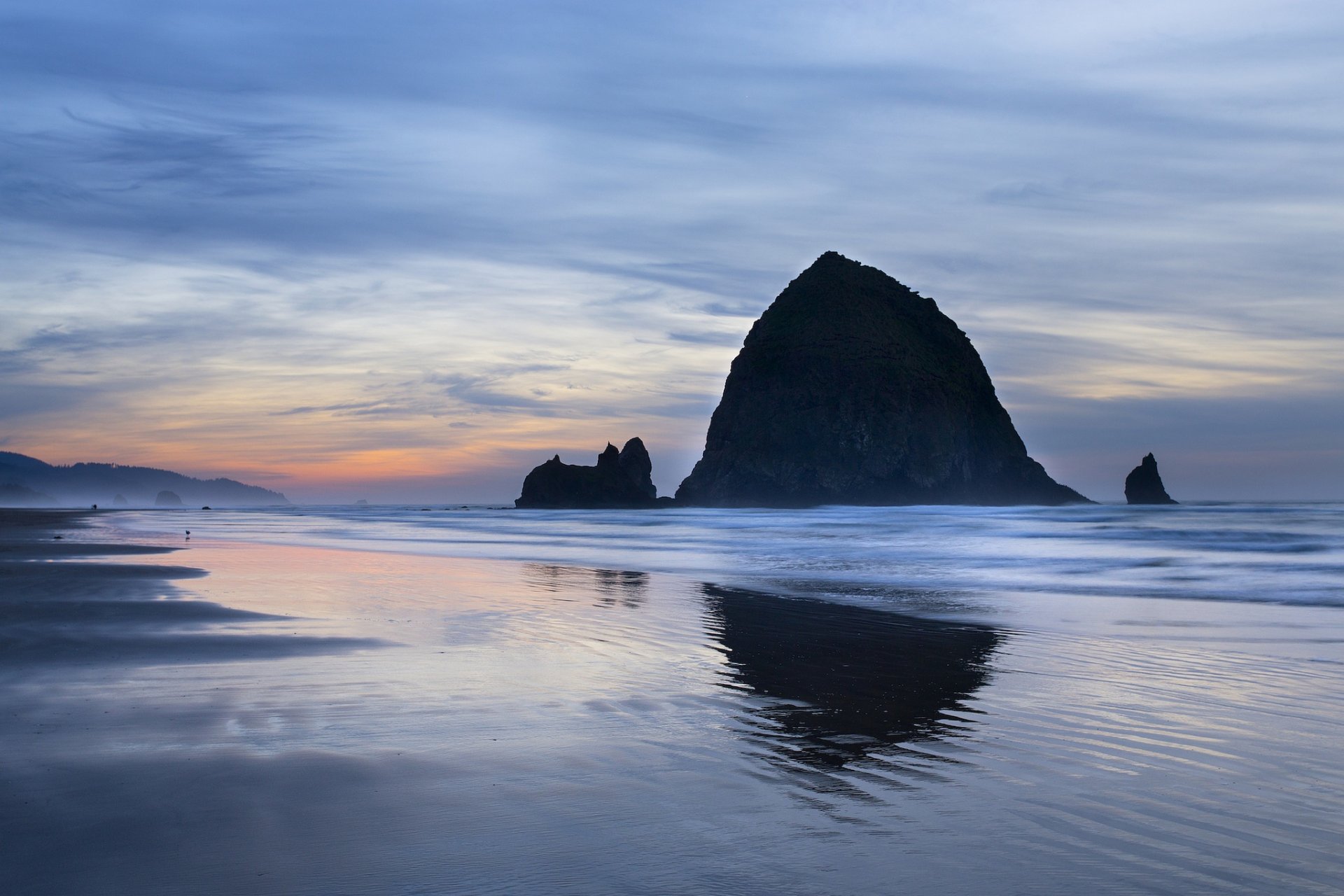 united states oregon ocean coast rock night sunset sky cloud