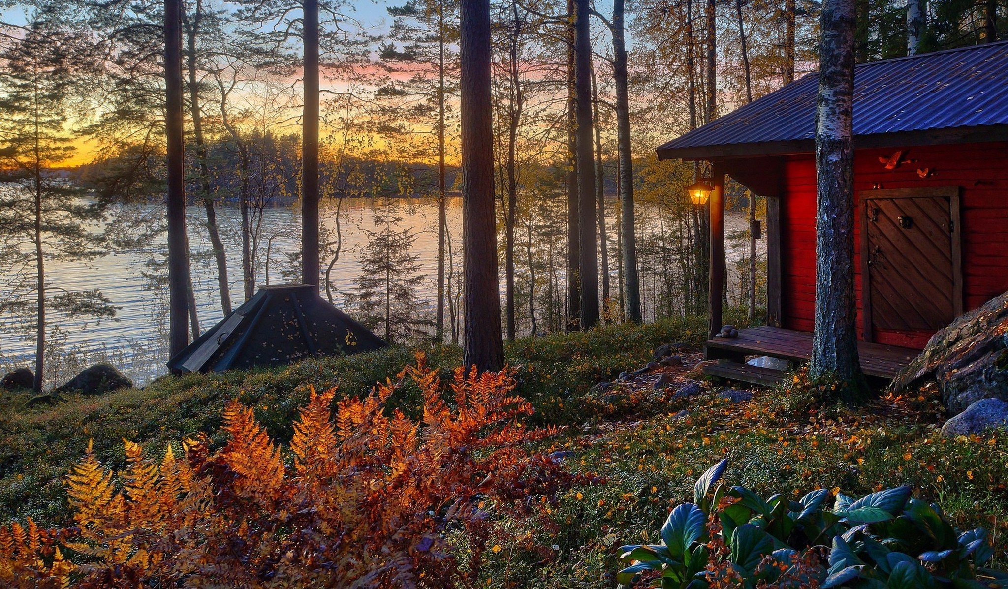 natur landschaft wald bäume sonne sonnenuntergang herbst villa zuhause architektur vila haus durchsuchen