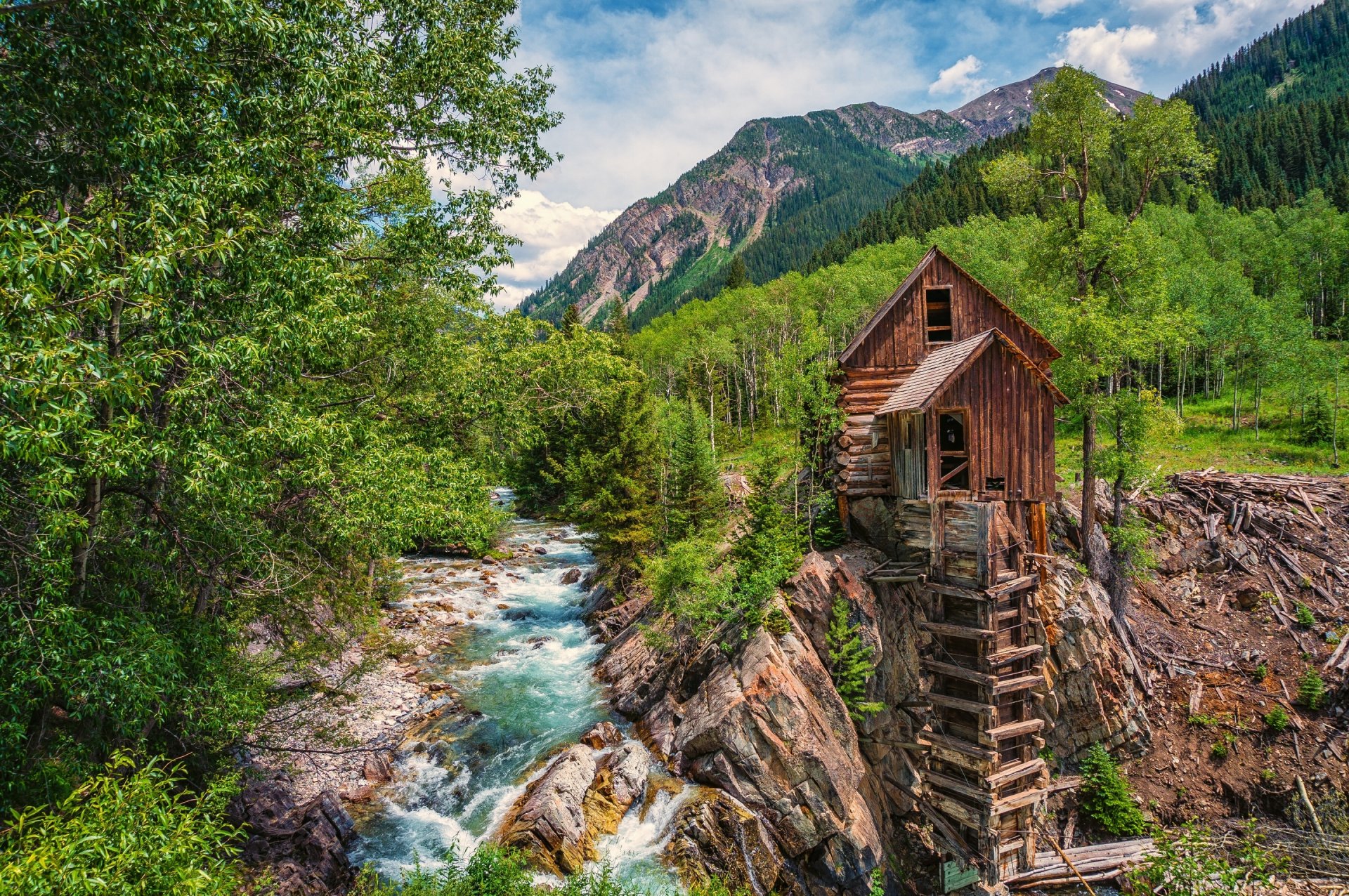 crystal mill crystal colorado crystal river crystal watermill river forest trees mountain