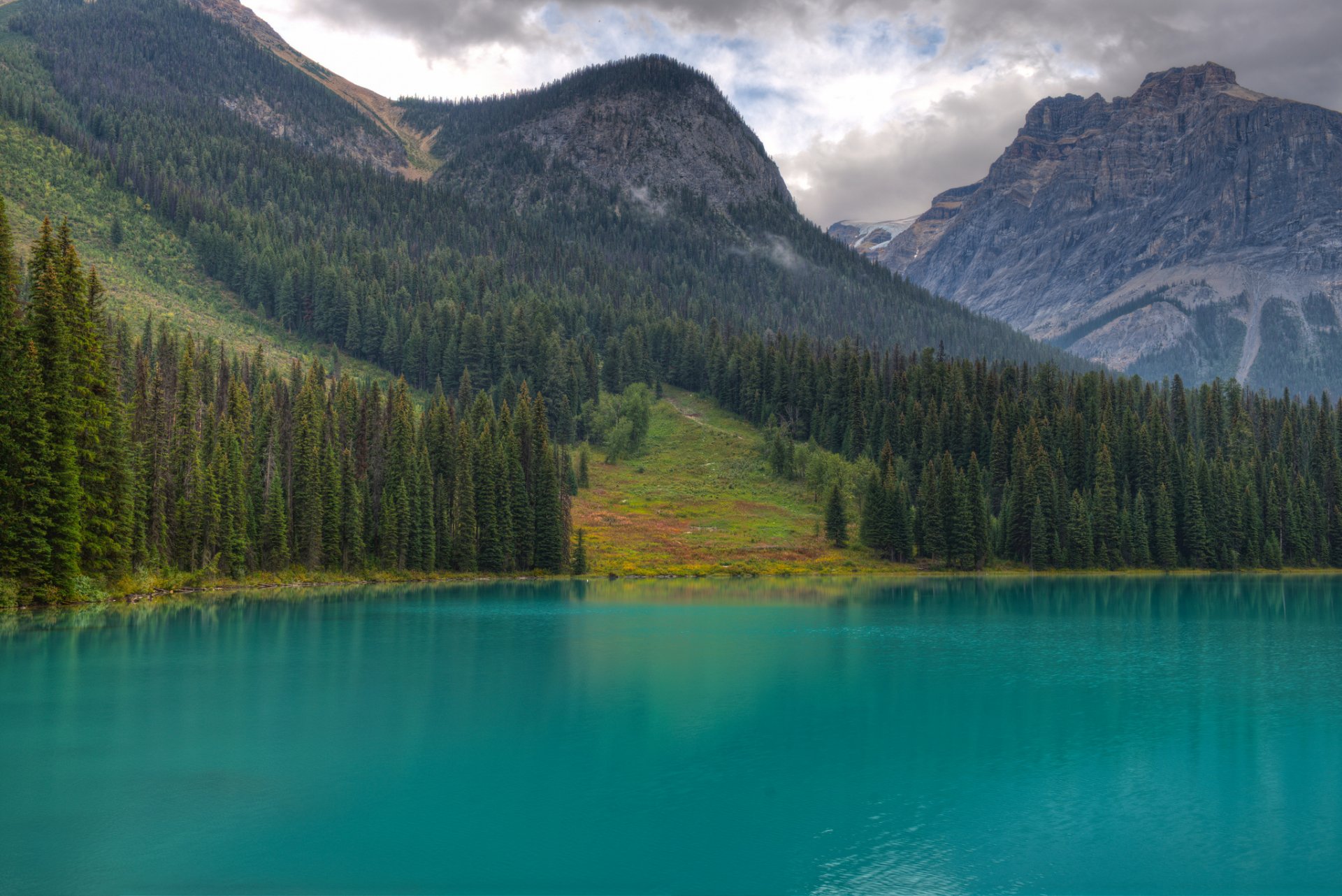 parc national de yoho colombie-britannique canada lac d émeraude montagnes forêt arbres arbres de noël lac