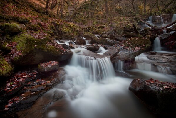 La rivière coule sur les rochers en cascade très douce