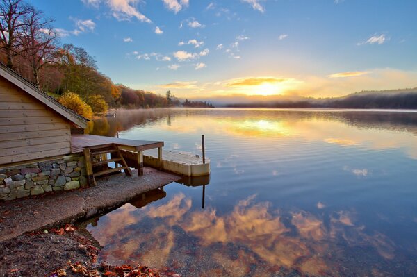 Sunset view on the lake shore