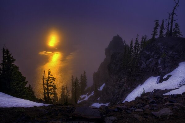 Crater lake in the national Park among the rocks