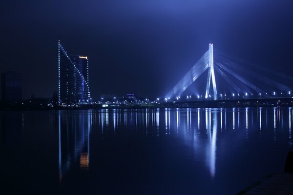 Bridge over the river at night