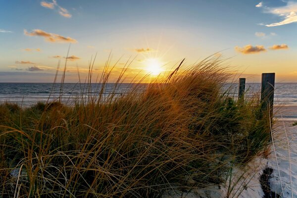 Playa de invierno al atardecer