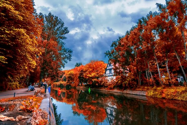 Reflejo en el río otoño