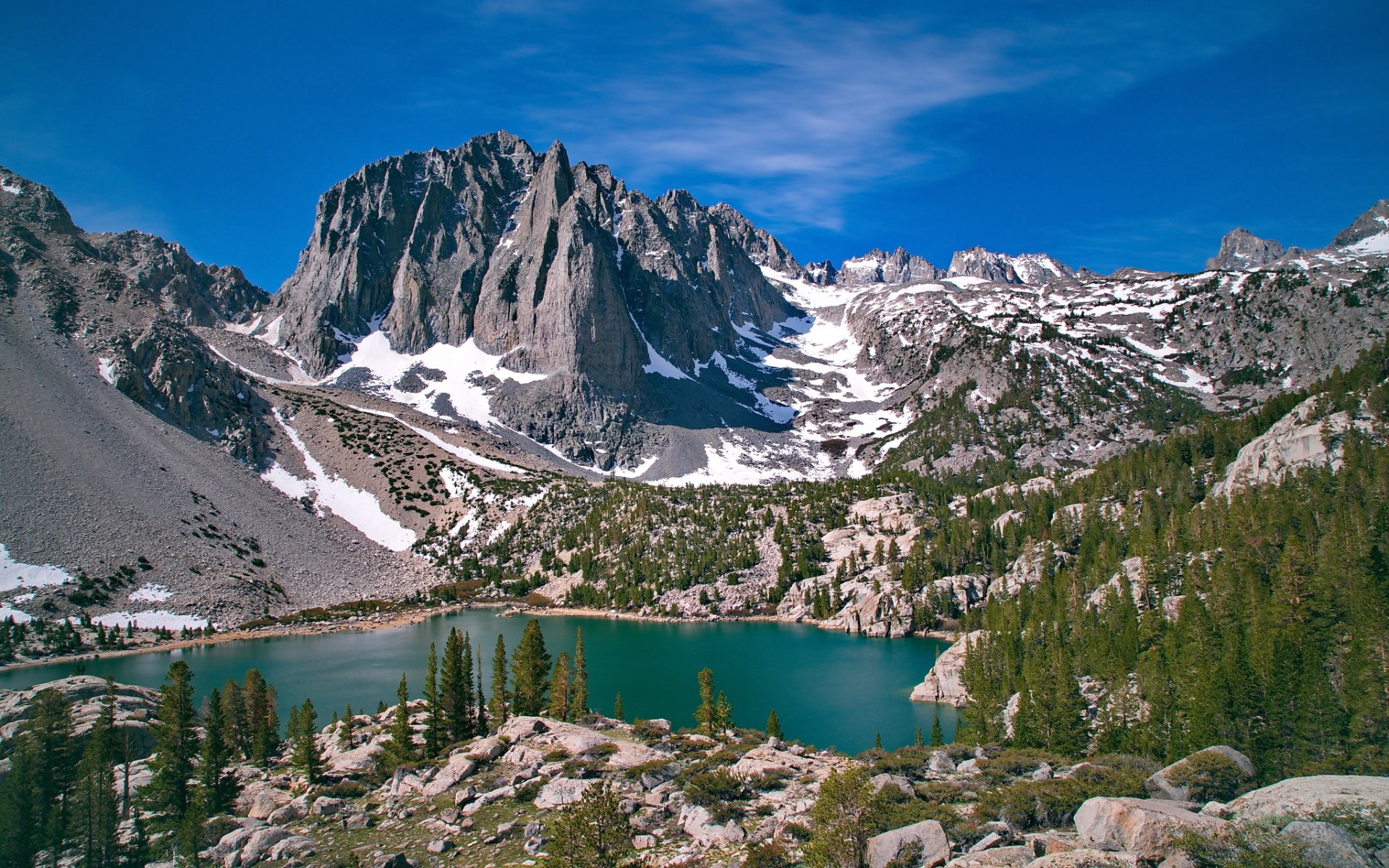 temple rock troisième lac palisade glacier john muir désert californie montagnes lac pentes arbres