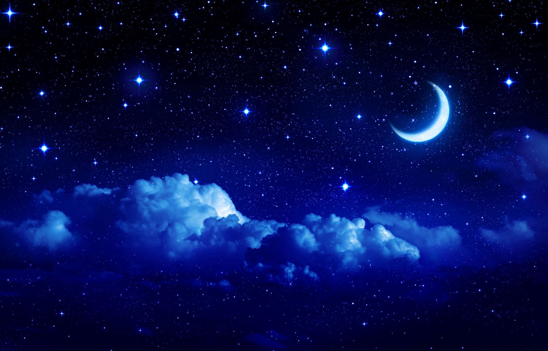 landschaft sterne himmel mond monat halbmond wolke wolken nacht märchen hintergrund tapete widescreen vollbild widescreen widescreen