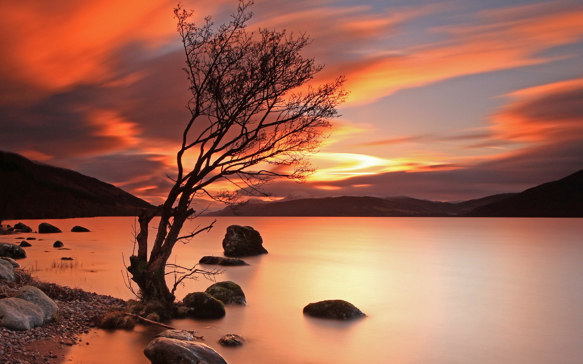 unset lake mountain landscape