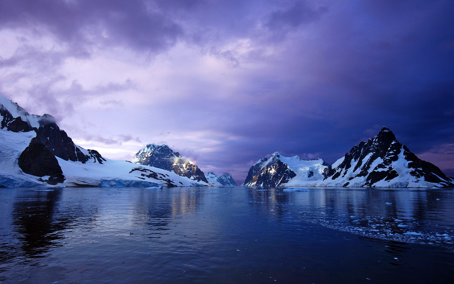 antártida puesta de sol montañas glaciar océano nieve