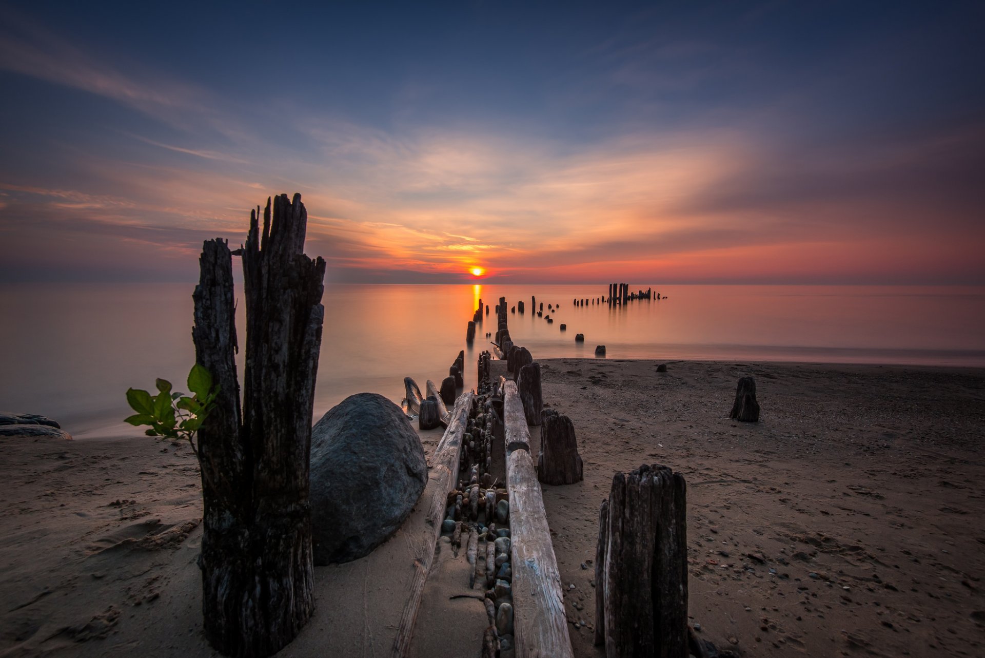 meer strand stützen alt sonne morgen morgendämmerung ruhe