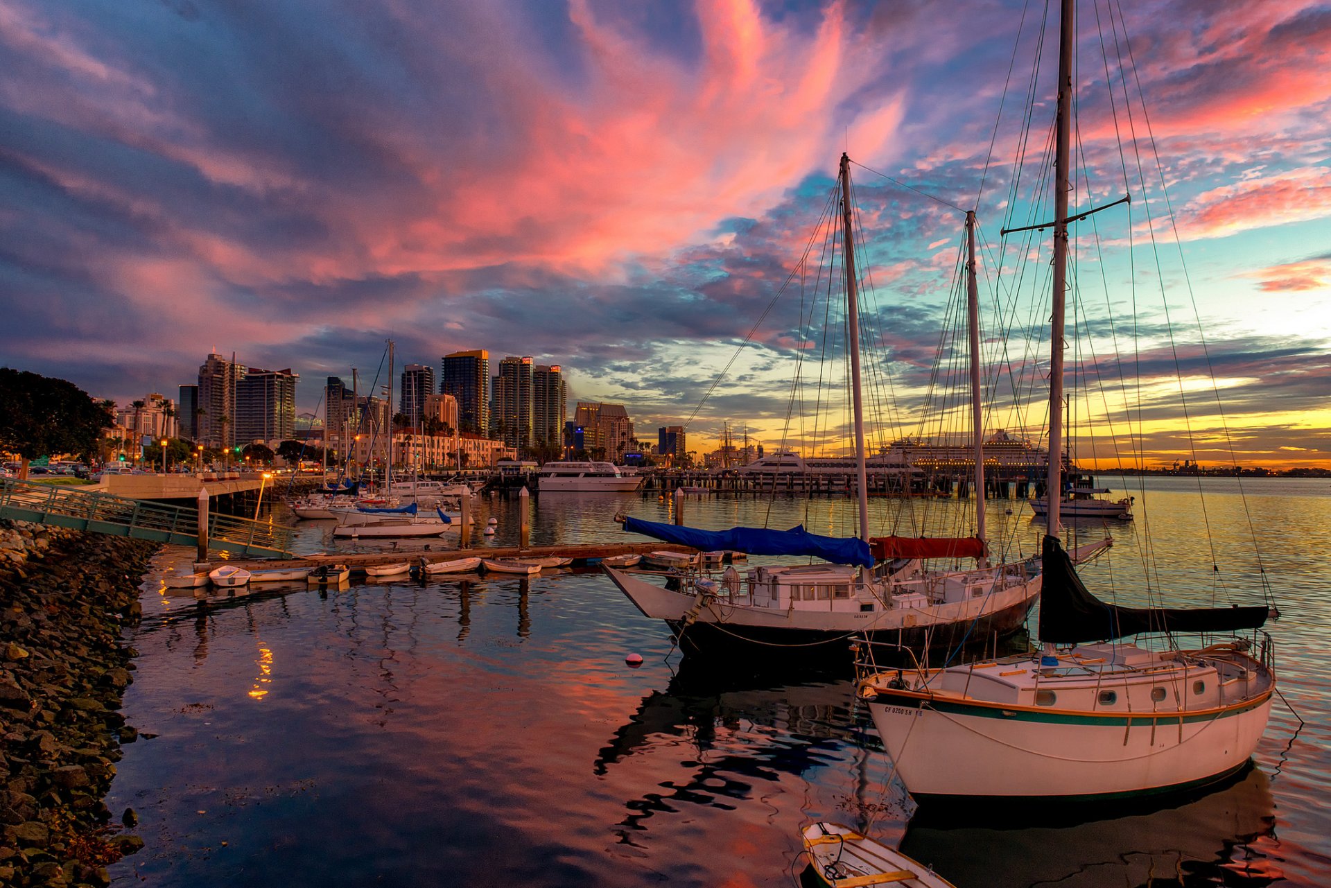 estados unidos california san diego muelle barcos noche