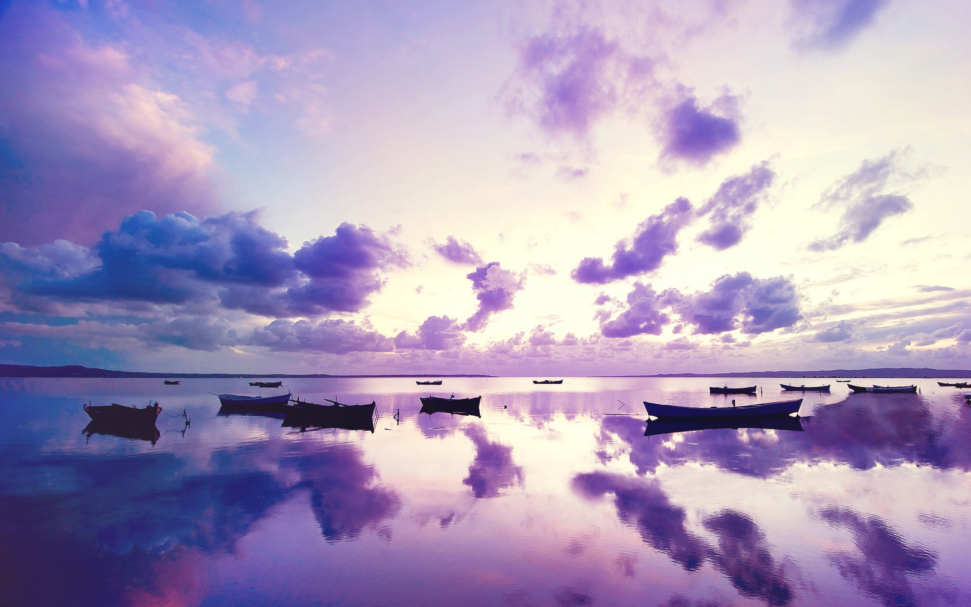 bateaux mer coucher de soleil nuages ciel