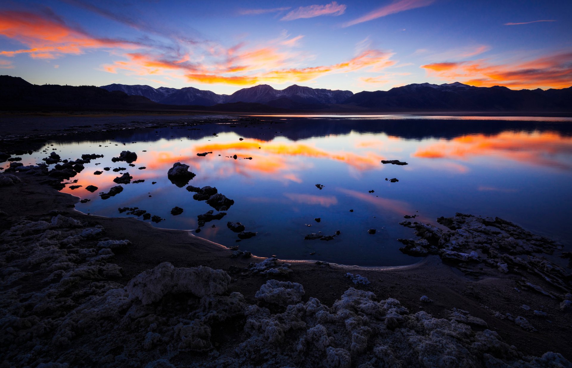 california lago montañas nubes reflexión