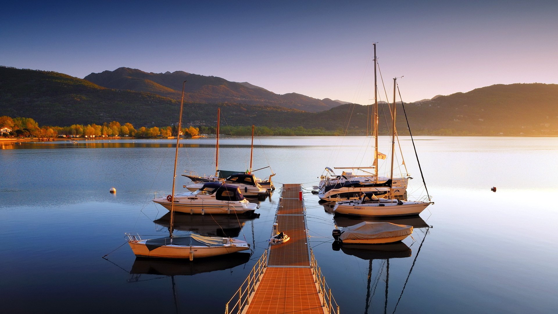 lac bateaux pont paysage