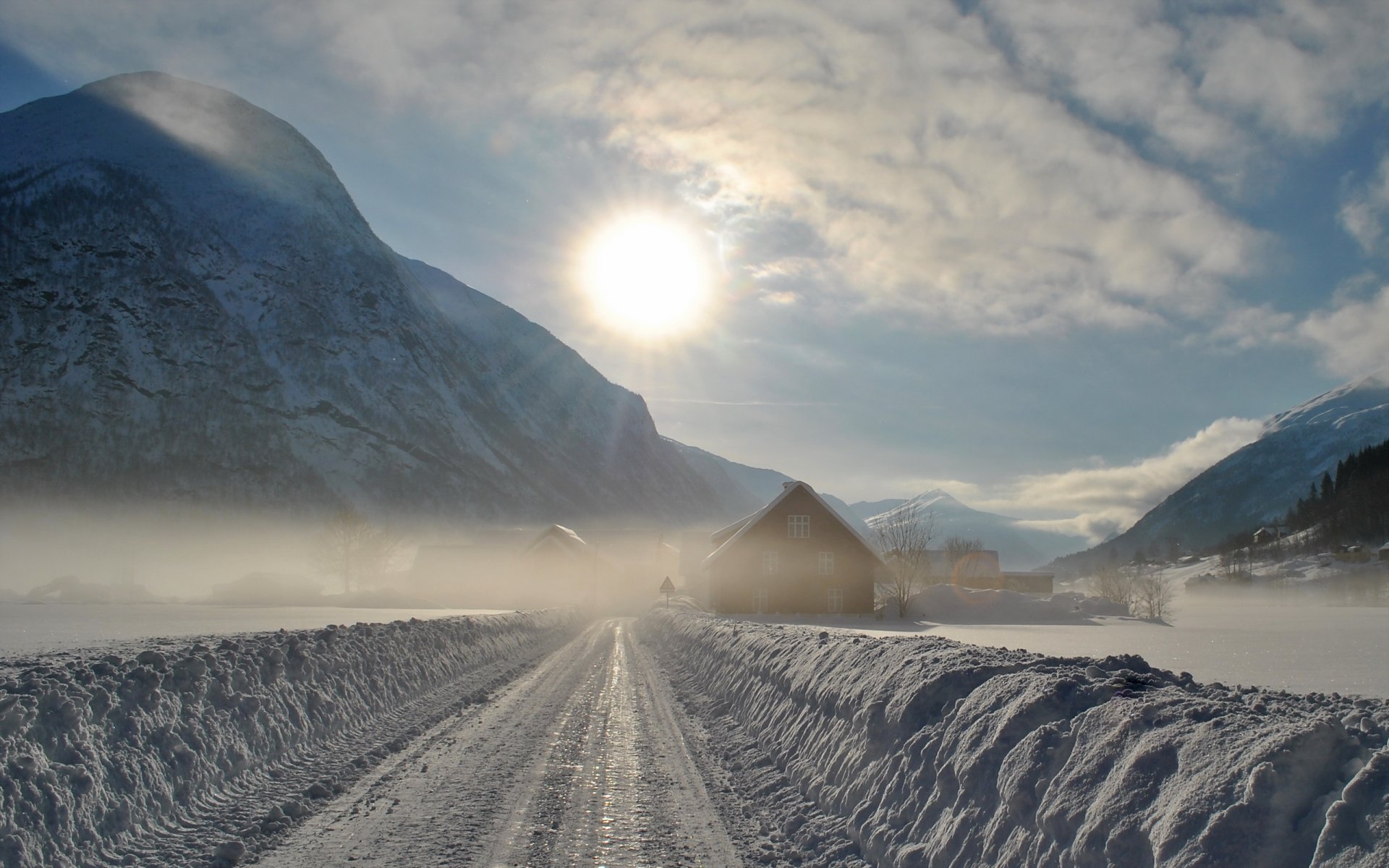 mañana carretera invierno paisaje