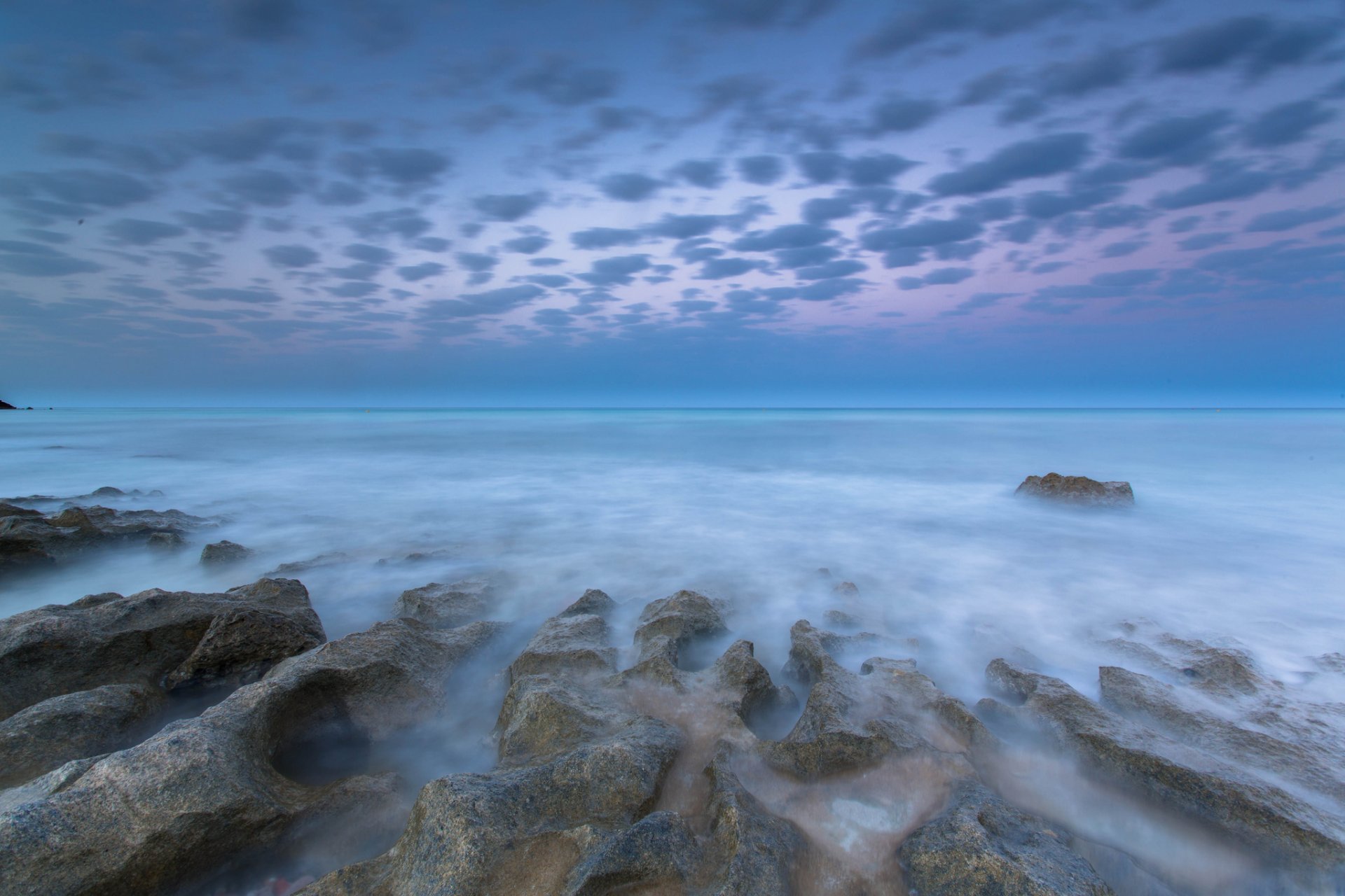 meer küste steine bäche morgen morgendämmerung wolken