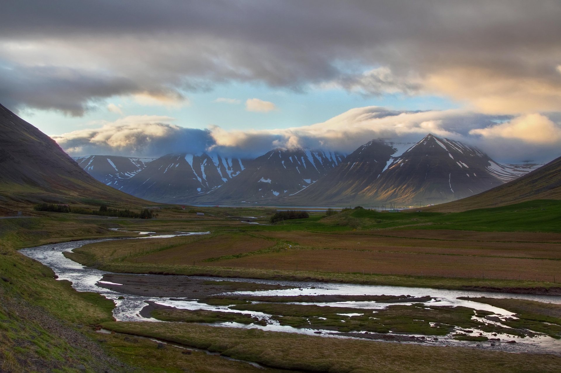 iceland mountain valley river cloud