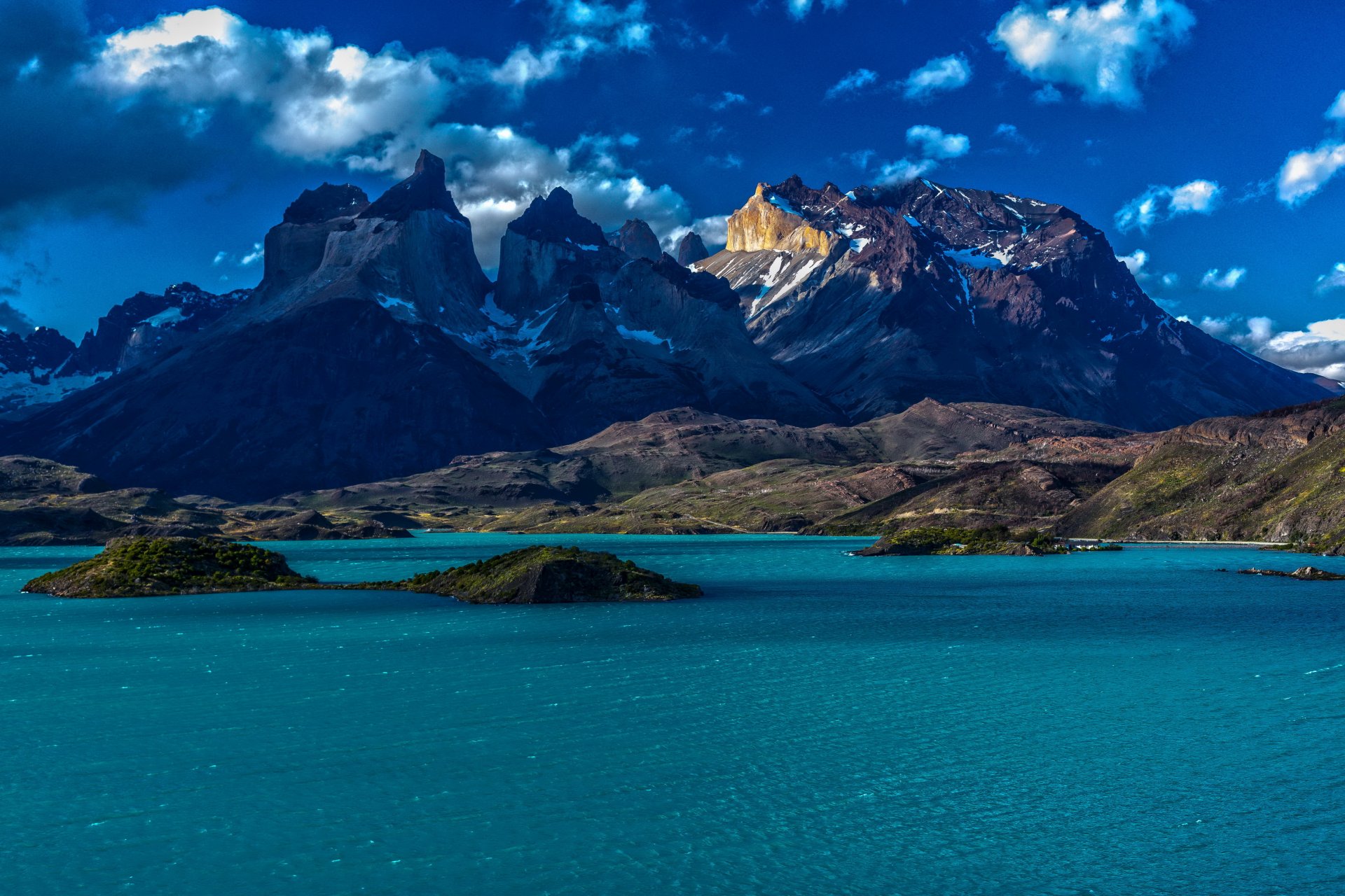 natur chile patagonien berge schnee wasser inseln himmel wolken